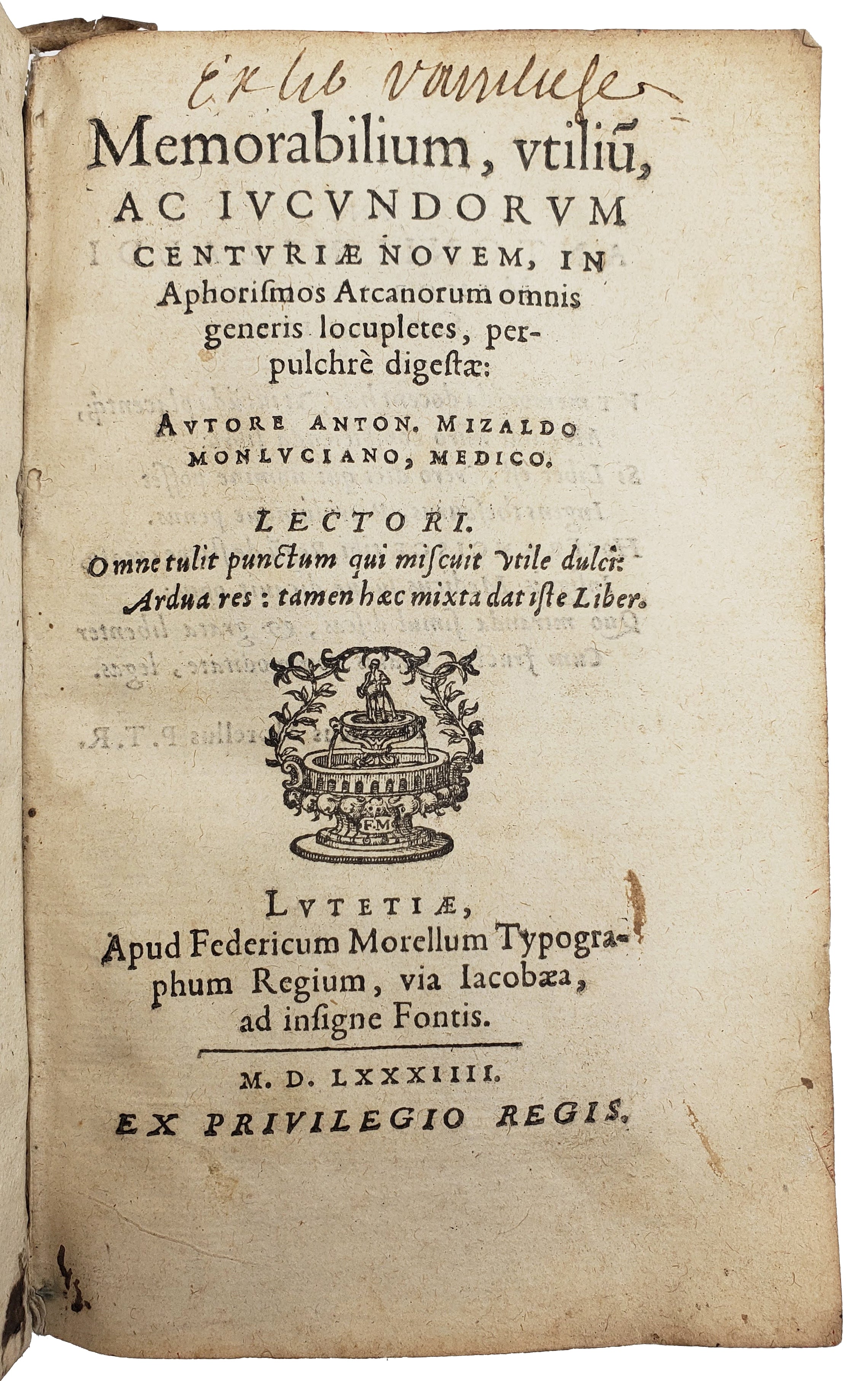 MIZAULD, Antoine [with] DIOCLES CARYSTUS [and] MIZAULD